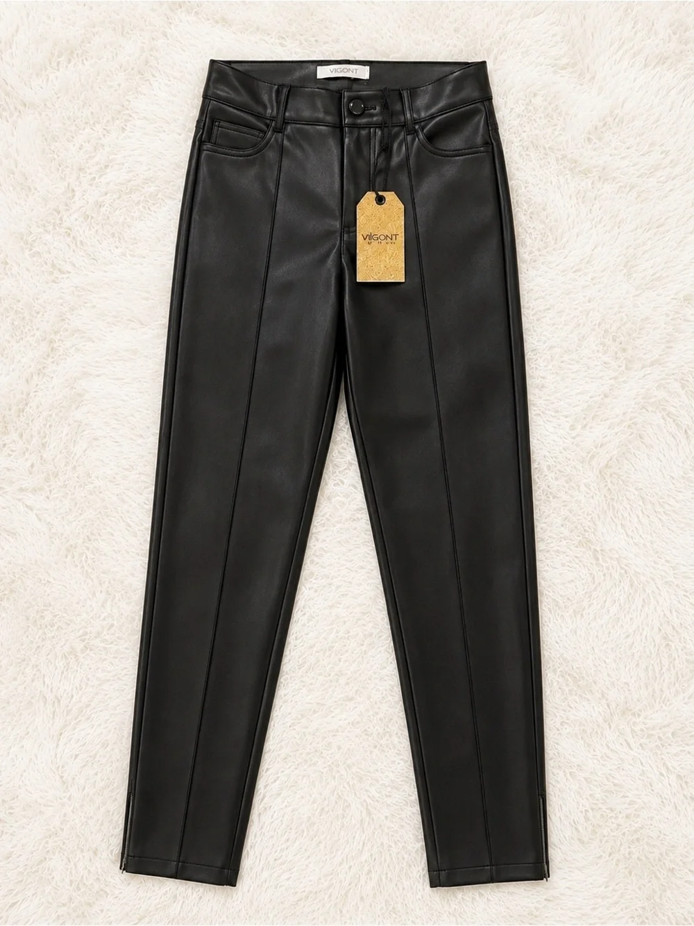 Vibrant Black Faux Leather Pants Women Size 3 High Rise Stretch